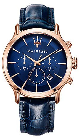 Maserati Orologio da uomo, Collezione Epoca, movimento al quarzo, cronografo, in acciaio, PVD oro rosa e cuoio - R8871618007