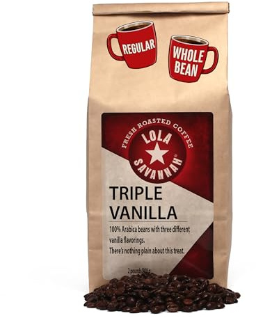 Lola Savannah Triple Vanilla Whole Bean Coffee - Three Unique Layers of Vanilla Delivers an Irresistible Velvety Smooth Sweet Cream Profile, Caffeinated, 2lb Bag