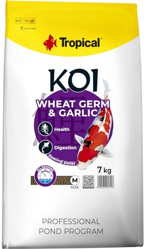 Tropical KOI Wheat Germ & Garlic Pellet Size M 7kg - Alimento con ajo para la alimentación Diaria de koi Medio en una Amplia Gama de temperaturas del Agua: de 8 a 30°C