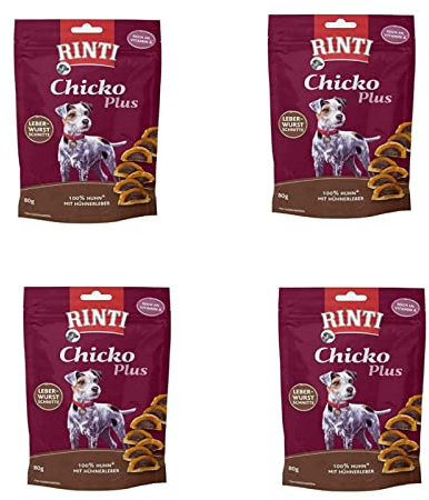 Rinti Chicko Plus Fetta di paté di fegato | Confezione da 4 | 4 x 80 g | Biscotti per cani | Petto di pollo ripieno di fegato di pollo | Essiccazione delicata all'aria senza additivi