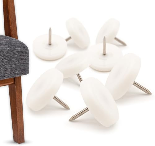 K.D.J. Brand Patins de Meubles en Plastique avec Clou Rond, 8 pièces en Blanc, 20 mm Ø, 5 mm d'épaisseur, Patins de chaises avec Clou, Patins en Plastique pour chaises de Jardin - Made in Germany