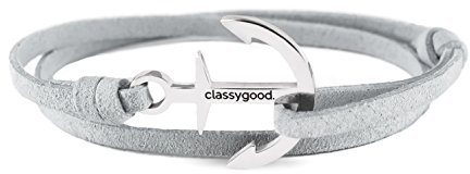 classygood. Anker Armband Classy Bracelet silber, Alcantara-Leder Band grau für Damen/Herren