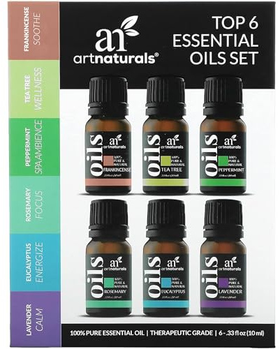 ArtNaturals Aromatherapy Top-6 Essential Oil Set - (6 x 10ml Bottles) - 100% Pure of The Highest Therapeutic Grade - Premium Gift Set – Lavender, Peppermint, Tea Tree, Eucalyptus