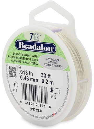 Beadalon 7 Strand Bead Stringing Wire, 0.018 in / 0.46 mm, Silver Color, 30 ft / 9.2 m