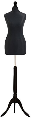 H & H Traders Black Female Tailors Mannequin Display Bust Dummy FOR Dressmakers Fashion Students With A Black Wood Tripod Base (36/38, UK 8/10 or 10/12)