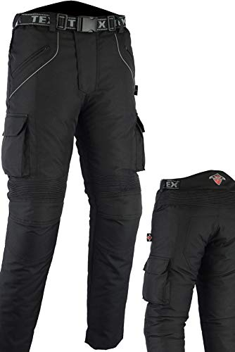 Texpeed Pantalon de Moto homme renforcé - Hiver/été Cordura Imperméable - Toutes Tailles - Avec armure CE Protection (EN 1621-1) - Noir - 3XL Taille/Courte Jambe