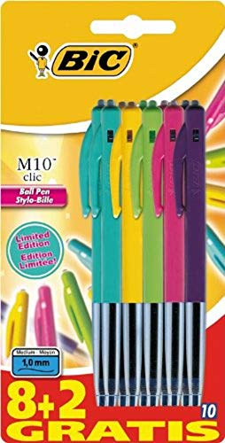 BIC M10 Pastel Stylos-Bille à Pointe Moyenne (1,00 mm) Bleu - 5 Corps Pastel Assortis, Édition Spéciale, Pack de 8+2