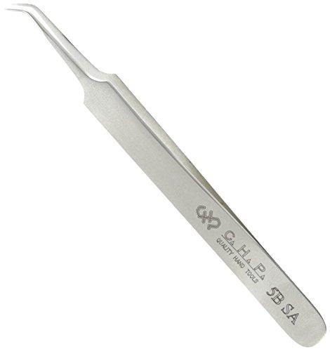 Hakko CHP 5B-SA Stainless Steel Non-Magnetic Precision Tweezers with Very-Fine Point Thin-Tapered Bent Sharp Tips, 4-1/4 Length