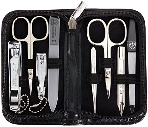 3 Swords Germany - Brand Quality 8 Piece Manicure Pedicure Grooming kit Set for Daily nailcare Synthetic Leather case Black in Gift Box - Made by 3 Swords