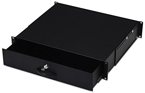 DIGITUS Drawer for network cabinets and server cabinets - 19-inch - 2U - Front and rear mounting - Variable installation depth - Document tray and keyboard insert - Lockable - Black