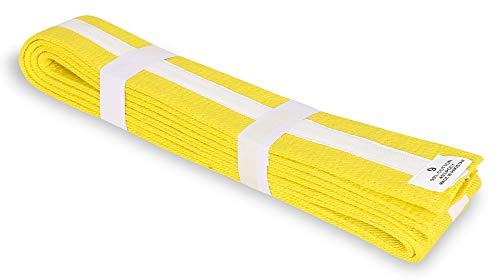 Martial Arts 1.75 Wide Karate/Taekwondo Double Wrap Striped Color Belts (Yellow with White Stripe, 1)
