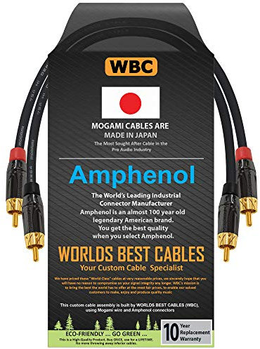 30 cm RCA Cable Pair - Made with Mogami 2964 High-Definition Audio Interconnect Cable and Amphenol ACPL Black Chrome Body, Gold Plated RCA Connectors (2 cables for left and right channels)