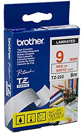 Brother TZ-222 Ruban laminé Rouge sur Blanc