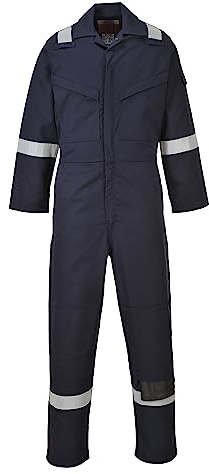 Portwest FR50 Reflexskyddad FR Overall 350g Antistatisk Hållbar Flamskyddad | Marinblå, 5XL, EN 61482-1-2 Klass 1, EN ISO 11611, EN ISO 11612, EN 1149-5, Unisex, 99% Bomull, Trippelsydda Sömmar, Skaltyg