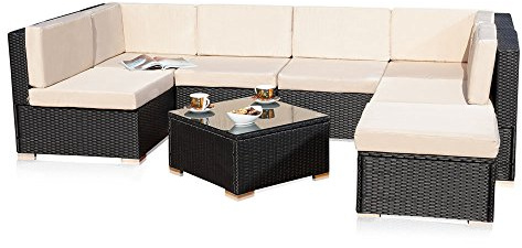 Melko Salon de jardin en polyrotin - Ensemble de canapés avec pieds de compensation à vis