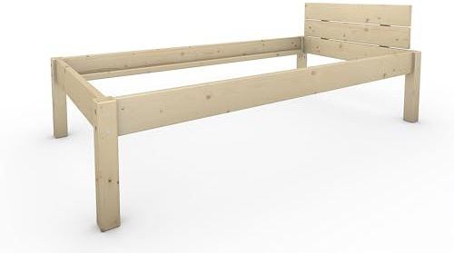 TUGA - Holztech Naturprodukt MASSIVHOLZBETT DAYBETT MASSIV Holz Bett HOLZBETT FSC 300Kg 100 x 200cm unbehandelt EXTRA HÖHE 48cm
