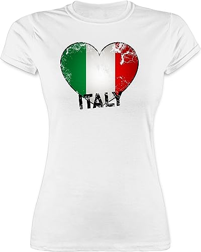 Shirt Damen - Länder Fahnen und Flaggen - Italien Herz Vintage - L - Weiß - italientrikot Country Italy Funshirts für Frauen Oberteil triko Tshirt mit Italia Shirts t italen t-Shirt Italian