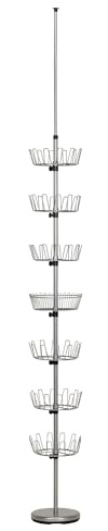 Household Essentials 2197-1 Floor to Ceiling Adjustable 6-Tier Revolving Shoe Rack with Basket - Silver