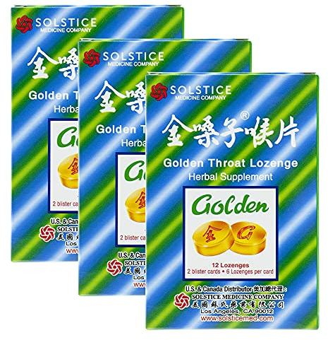 Golden Throat Lozenge Cough Drops (Jinsangzi Houpian) (12 Lozenges Per Pack) (3 Packs)
