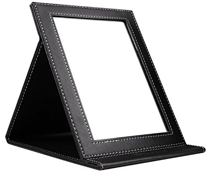 DUcare Folding Mirror Portable Travel PU Portable Adjustable Rectangular Ultrathin Vanity Mirror with Stand, for Travel, Camping,Home