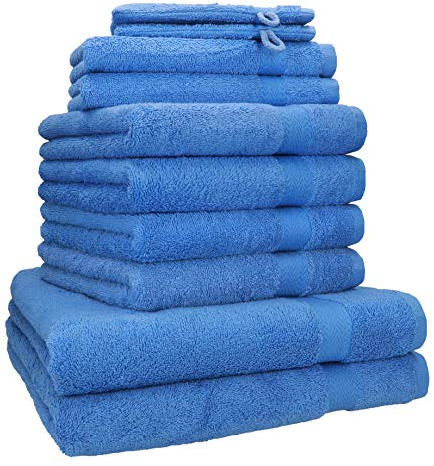 Betz Premium Handtuch-Set 10-teilig – 100% Baumwolle – Oeko-TEX® Zertifiziert – saugfähig&weich – 470g/m² – Duschtücher, Handtücher, Gästetücher & Waschhandschuhe Farbe hellblau