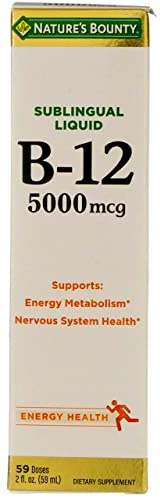 Nature's Bounty B-12 5000 mcg Sublingual Liquid Energy Health 2 oz (Pack of 2)