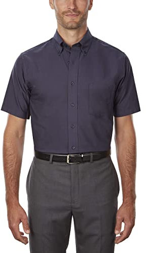 Van Heusen Men's Short Sleeve Oxford Dress Shirt, Navy, 20.5-21 Neck