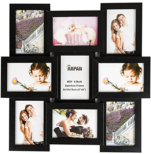 ARPAN MDF Multi Aperture Photo Picture Frame - Holds 9 X 6''X4'' Photos