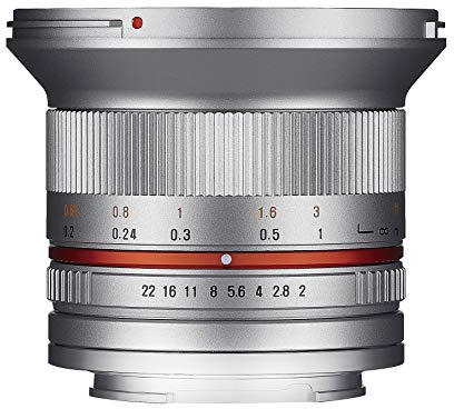 SAMYANG APS-C Weitwinkel Festbrennweite Objektiv für Sony E-Mount, manueller Fokus, für Kamera Alpha A6000 und A5000 Serie Nex, silber 12 mm / F 2,0 NCS CS