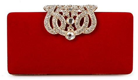 BAIGIO Cartera/Billetera de Mano Fiesta para Mujer Bolso al Hombro Bolso con Cadenas Para Fiesta Boda Salidas Bolso Diseño Sobre de Terciopelo Color Rojo/Negro/Fucsia