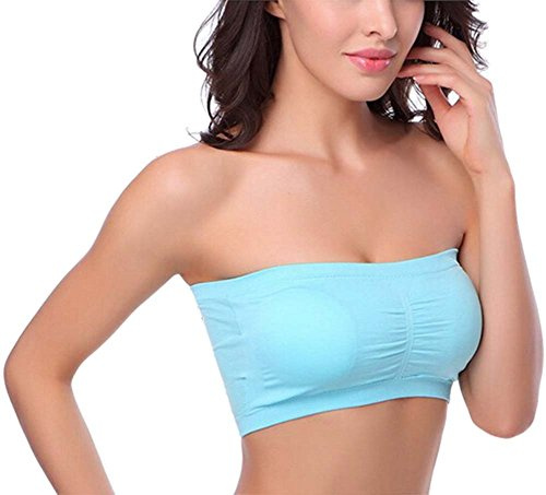 HOEREV Soutien-gorge brassière stretch sans coutures Coussins amovibles - BLEU - Taille XXXL