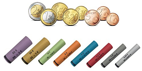 3711 Münzhülsen vorgefertigt gerollt + gemischt von 1 Cent bis 2 Euro (2342 Pack)