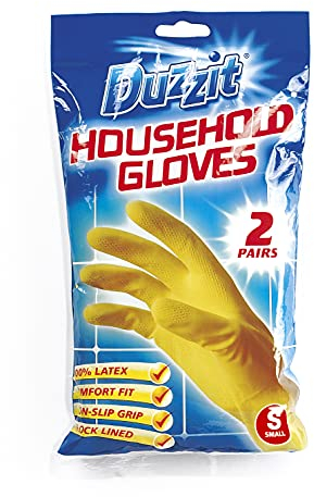 DUZZIT DZT1025A-48 Lot de 2 gants de ménage 100% latex Taille S Jaune