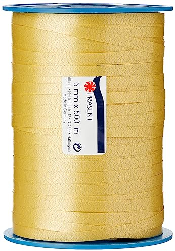 Präsent C.E. PATTBERG Geschenkband Gold, 500 Meter Ringelband 5 mm zum Basteln, Dekorieren & Verpacken von Geschenken zu jedem Anlass