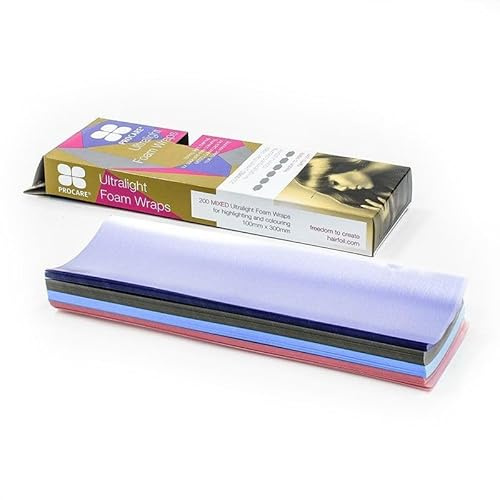 Procare Premium Ultralight Foam Color Strips Mix, 200 Pieces | 100×300 mm | Lightweight Thermal Strips for Hair Coloring & Highlights | Professional Salon Equipment
