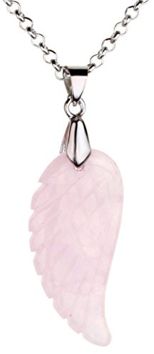 Jovivi Natural Rose Quartz Crystal Angel Wings Necklace for Women Pink Gemstone Healing Crystal Stone Pendant Necklace Women‘s Jewellery Gifts