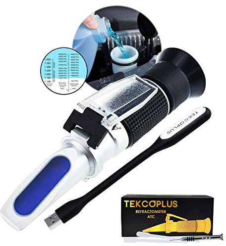 Antifreeze Refractometer Coolant Tester for Ethylene & Propylene Glycol, 4-in-1 Automotive Battery Fluid Specific Gravity & Windshield Washer Fluid Tester with ATC, -60°C to 0°C Range