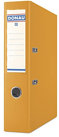 DONAU Premium Ordner A4/75 mm Orange Kunststoffbezug PP/Papier Schlitzordner, Büroordner, Aktenordner Metall Kantenschutz Metallgefasstes Griffloch Hebelmechanik Einsteckrückenschild