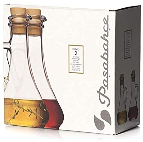 Pasabahce 80108-2er Set Öl & Essigflasche mit Kunststoffkorken Olivia Toskana, Essigkännchen & Ölkännchen, 2er Set