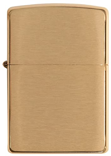 Zippo - Windproof Lighter, Brushed Brass, Base Model, Refillable, Reusable, Windproof Design, Gift Box, Made in the USA