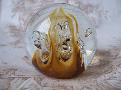 secretgarden-deco Presse Papier Orange Grandes Bulles Transparentes en Verre soufflé Style Murano