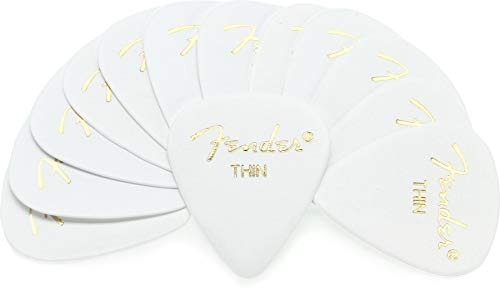 Fender Classic Celluloid Guitar Picks 351 Shape, White, Thin, 12-Pack