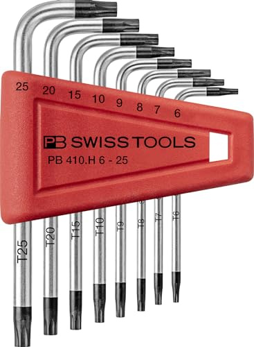 PB Swiss Tools Torx Winkelschraubendreher Satz PB 410.H 6-25 | 100% Swiss Made | 8-teiliges Winkelschraubendreher Set T6/T7/T8/T9/T10/T15/T20/T25 in praktischem Kunststoff-Halter