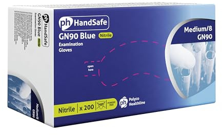 Handsafe HEA00012 Powder-Free Gloves, Nitrile, Medium, Blue (Pack of 200)