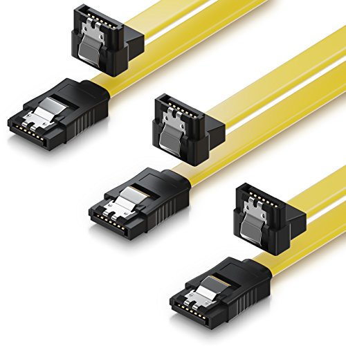 deleyCON 3x 50cm Cavo SATA III S-ATA 3 Cavo Dati 6 GBit/s Cavo di Collegamento per Unità Disco Rigido SSD Clip in Metallo 1x Dritto 1x Spina 90° Spina a L - Giallo