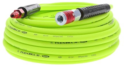 Flexzilla Air Hose with ColorConnex Industrial Type D Coupler and Plug, 1/4 in. x 50 ft., Heavy Duty, Lightweight, Hybrid, ZillaGreen - HFZ1450YW2-D