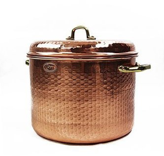 CopperGarden Kupfertopf mit Deckel + Griffen aus Messing 18 L I Gehämmerter Kupferkochtopf aus blankem Kupfer: Ideale Wärmeleitung & -verteilung I Robuster Kupfer Topf 100% lebensmittelecht