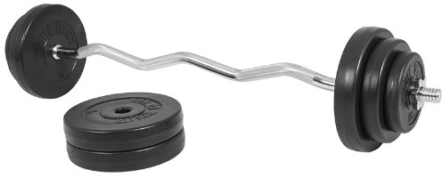 GORILLA SPORTS® Set Bilanciere con Pesi – 35kg, Barra Curva EZ 120cm Ø30mm, Dischi in Plastica con Cemento, 2 Chiusure a Stella – Bilanciere Curl, Pesi Palestra, Fitness, Allenamento