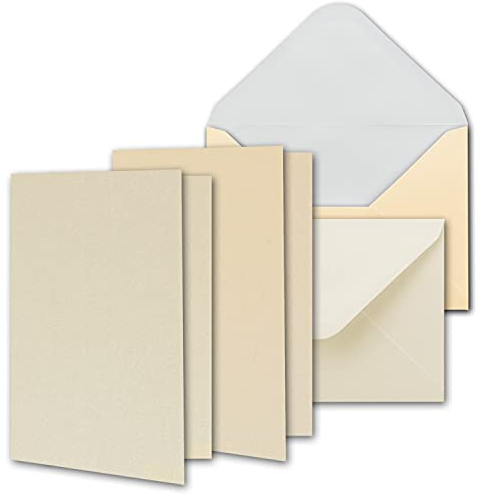 NEUSER PAPIER Perlmutt-Karten inklusive Briefumschläge - 50er-Set - Blanko Pastellfarben Einladungskarten aus 2 verschiedenen Cremetönen