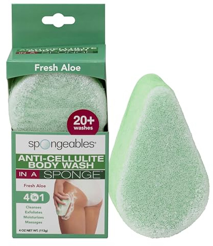 Spongeables Anti Cellulite Body Wash in a 20+ Wash Sponge, Fresh Aloe, 1 Count